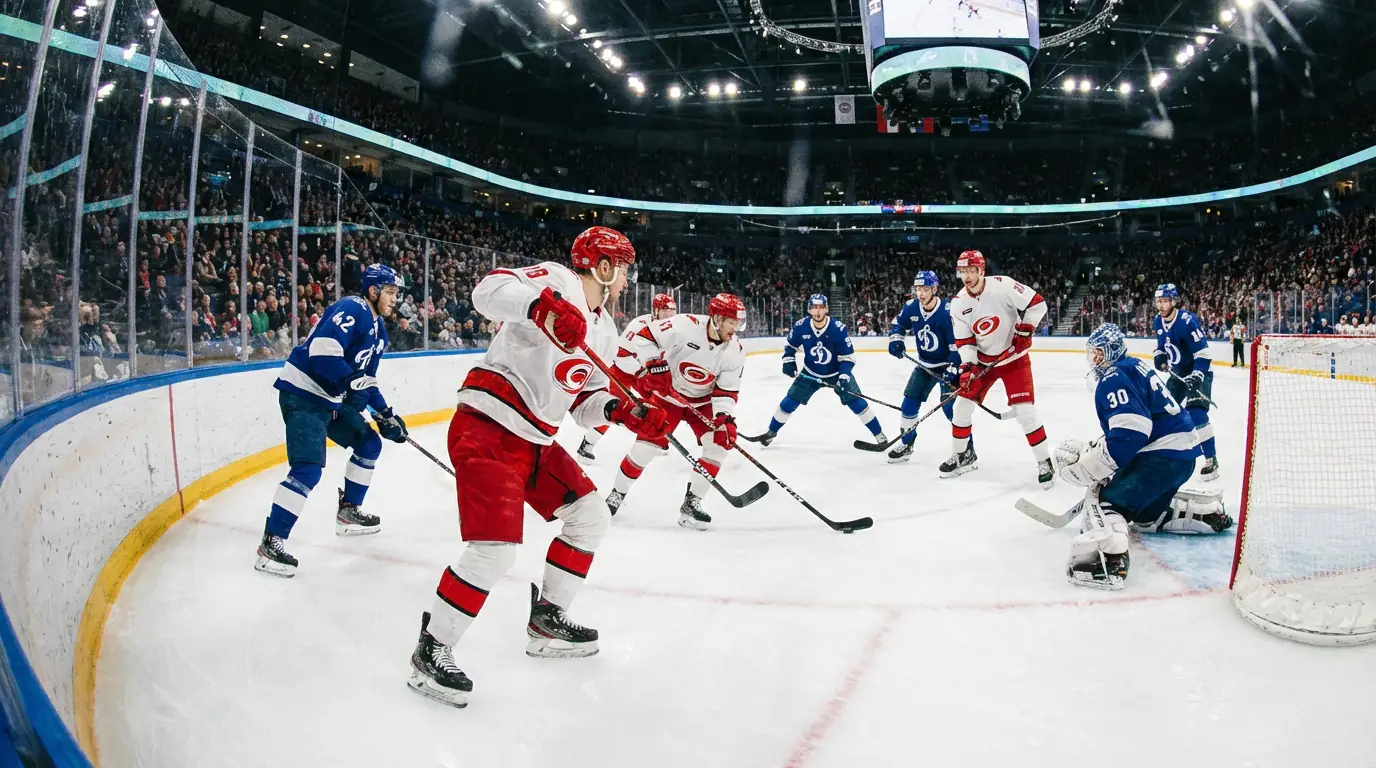 Eishockey-Powerplay-Situation mit fünf gegen vier Spielern auf dem Eis